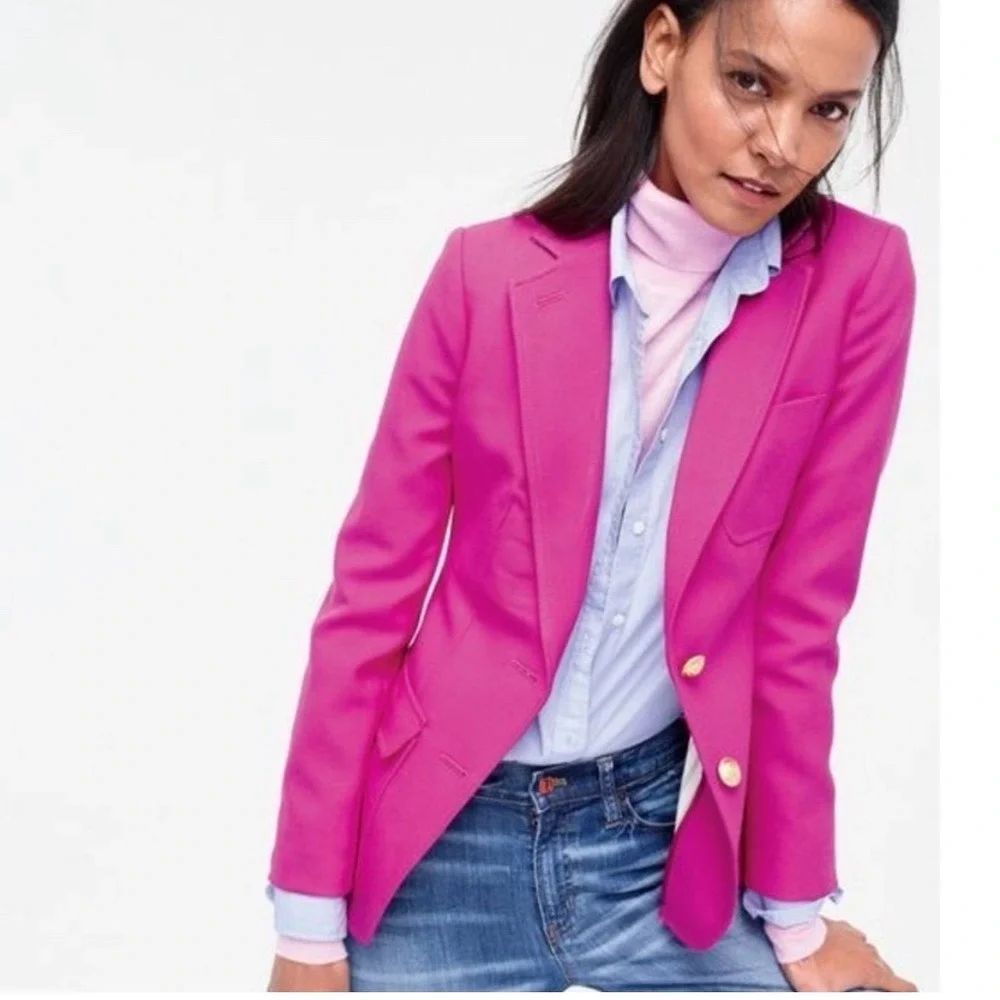 J.CREW Rhodes Blazer Women's 0 Pink Wool‎ Gold Button Professional Barbiecore